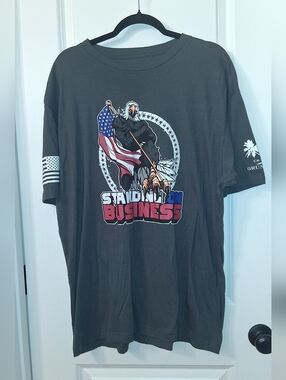 Gray 'Standing On Business' Graphic Tee with Eagle and Flag